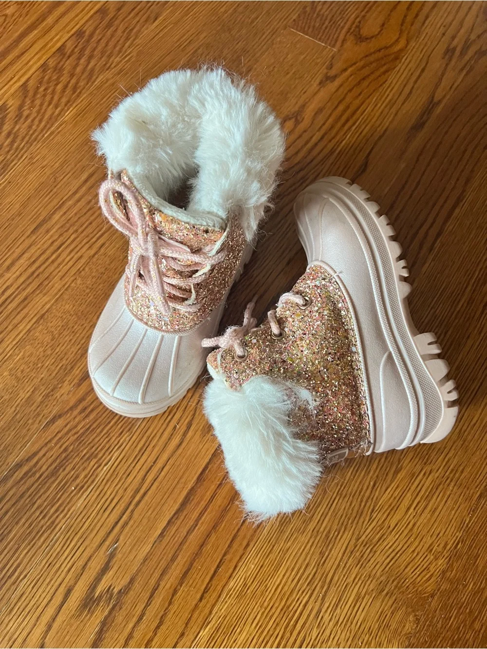 London Fog Girls Pink Glitter Faux-Fur Winter Boots